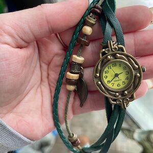 Quartz Green Bracelet Watch with Charms